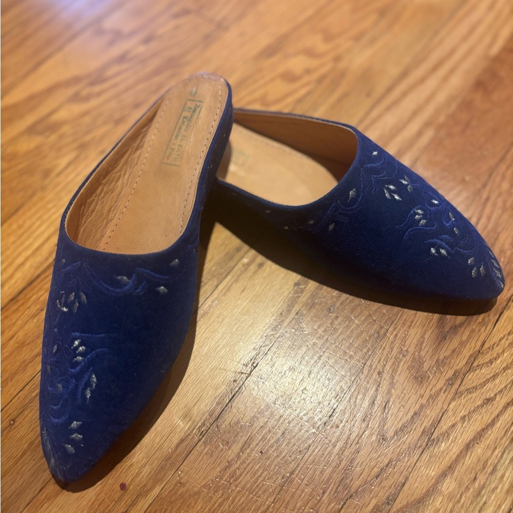 Blue Embroidered Women's Mules